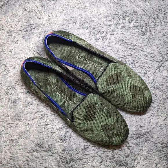 Rothy’s Camo Loafers Green Olive Flats Slip On Size 7