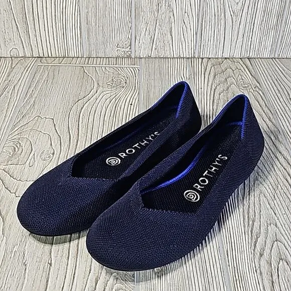 Rothy's Classic Navy Blue Round Toe Ballet Flats, Women's 7.5