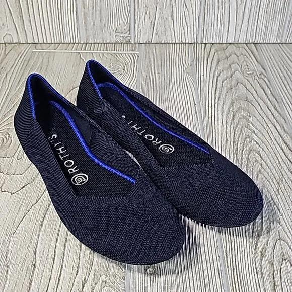 Rothy's Classic Navy Blue Round Toe Ballet Flats, Women's 7.5
