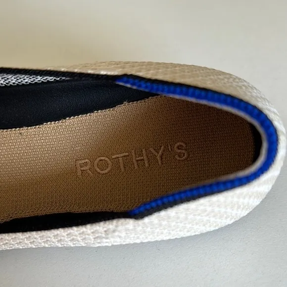 Rothy's Coco The Ballet Flat Cream and Black Woven Bow Tie Flats Size 10