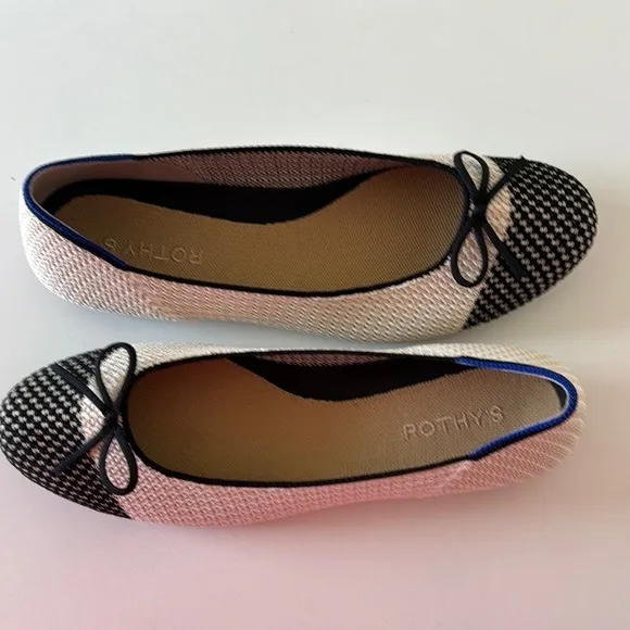 Rothy's Coco The Ballet Flat Cream and Black Woven Bow Tie Flats Size 10