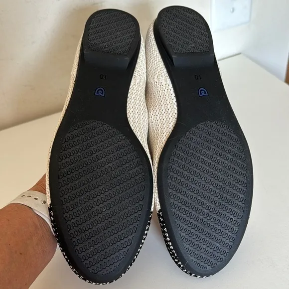 Rothy's Coco The Ballet Flat Cream and Black Woven Bow Tie Flats Size 10