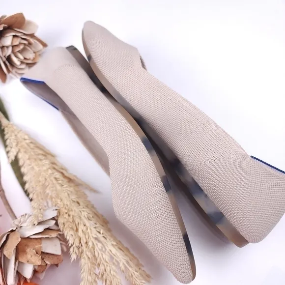 ROTHY'S Cream Leopard Print Sole Point Toe Flats Size 11.5