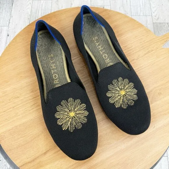 Rothy’s Limited Edition Holiday Golden Sunburst Loafer Flats Black Gold 9