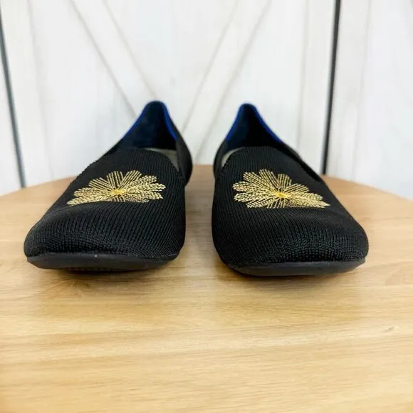 Rothy’s Limited Edition Holiday Golden Sunburst Loafer Flats Black Gold 9