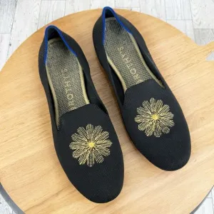 Rothy’s Limited Edition Holiday Golden Sunburst Loafer Flats Black Gold 9