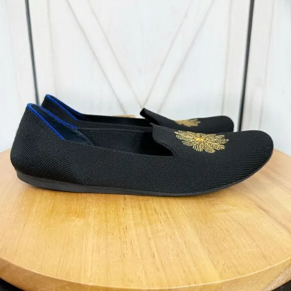 Rothy’s Limited Edition Holiday Golden Sunburst Loafer Flats Black Gold 9