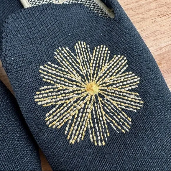 Rothy’s Limited Edition Holiday Golden Sunburst Loafer Flats Black Gold 9