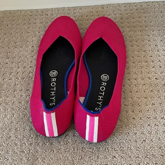 Rothy’s RARE RETIRED The Flat Women Hot Pink Marina Heel Stripe Flats Size 9