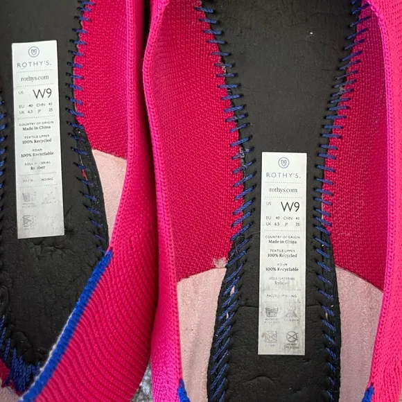 Rothy’s RARE RETIRED The Flat Women Hot Pink Marina Heel Stripe Flats Size 9