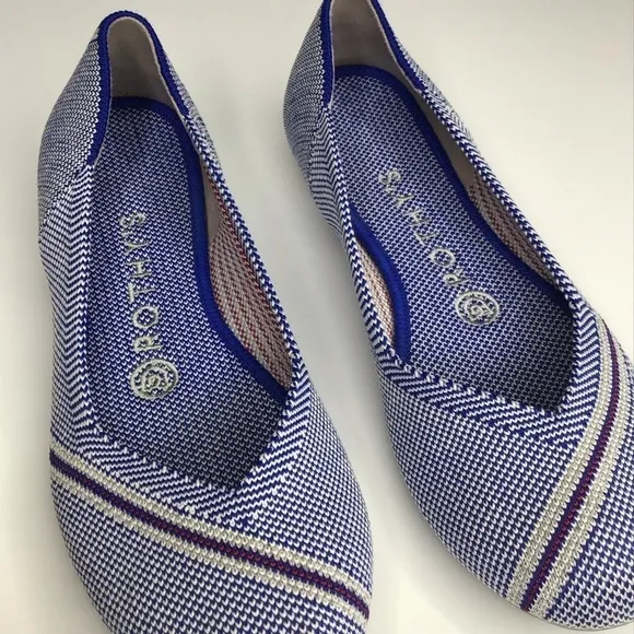 Rothy’s Retired Mirror Reflective Stripe Round Toe Flats Size 6.5.