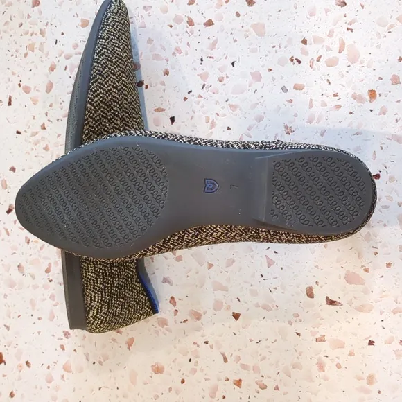 Rothy's | The Almond Loafer Black Metallic Gold Herringbone Flats | 7 | NWOT