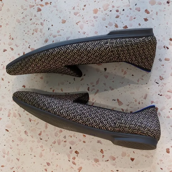 Rothy's | The Almond Loafer Black Metallic Gold Herringbone Flats | 7 | NWOT