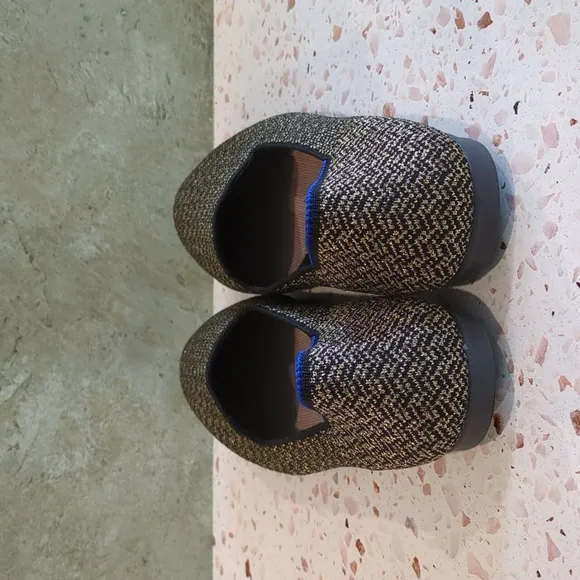 Rothy's | The Almond Loafer Black Metallic Gold Herringbone Flats | 7 | NWOT