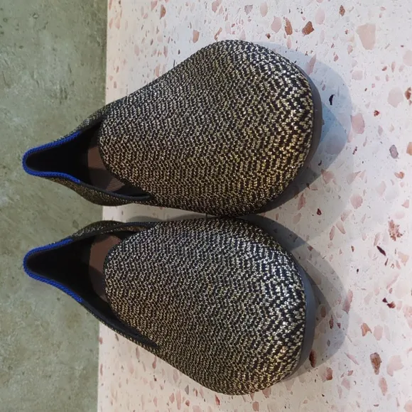Rothy's | The Almond Loafer Black Metallic Gold Herringbone Flats | 7 | NWOT