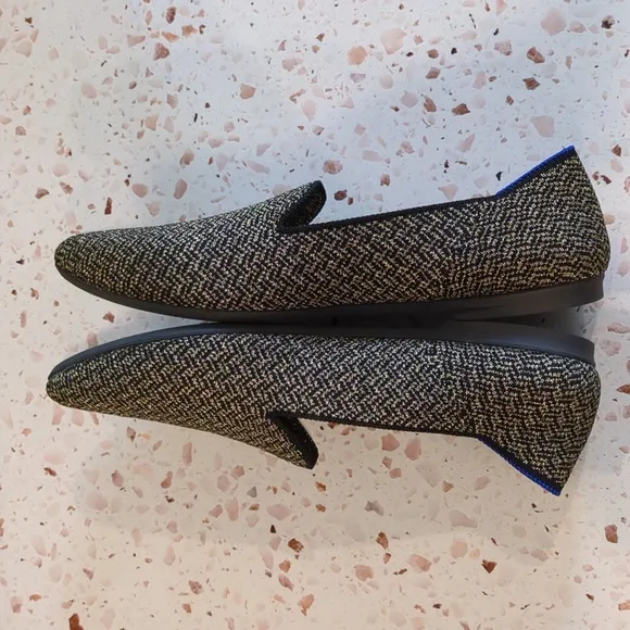 Rothy's | The Almond Loafer Black Metallic Gold Herringbone Flats | 7 | NWOT