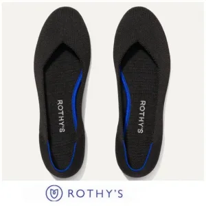 ROTHY’S The Flat Black w Blue Trim Soft Flexible Round Toe Slip On Flat Sz 8.5