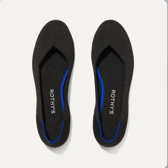 ROTHY’S The Flat Black w Blue Trim Soft Flexible Round Toe Slip On Flat Sz 8.5