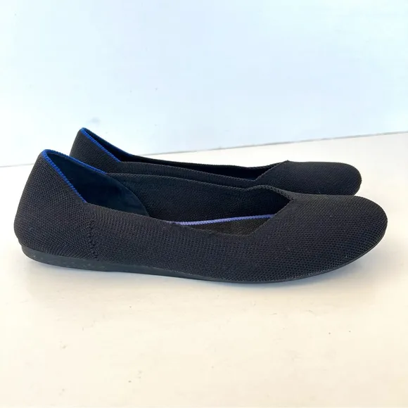 ROTHY’S The Flat Black w Blue Trim Soft Flexible Round Toe Slip On Flat Sz 8.5