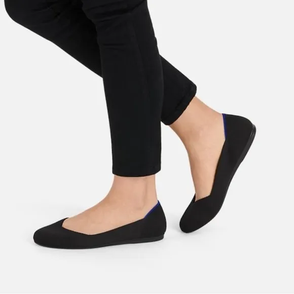 ROTHY’S The Flat Black w Blue Trim Soft Flexible Round Toe Slip On Flat Sz 8.5