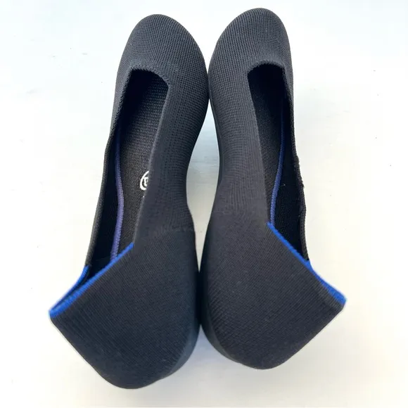 ROTHY’S The Flat Black w Blue Trim Soft Flexible Round Toe Slip On Flat Sz 8.5