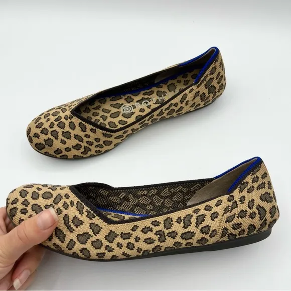 Rothys The Flat Round Toe Spotted Animal Leopard Cheetah Brown RETIRED Print 7.5