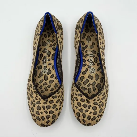 Rothys The Flat Round Toe Spotted Animal Leopard Cheetah Brown RETIRED Print 7.5