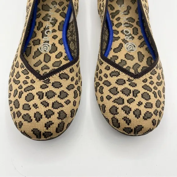 Rothys The Flat Round Toe Spotted Animal Leopard Cheetah Brown RETIRED Print 7.5