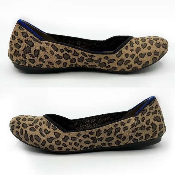 Rothys The Flat Round Toe Spotted Animal Leopard Cheetah Brown RETIRED Print 7.5