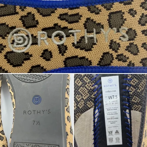 Rothys The Flat Round Toe Spotted Animal Leopard Cheetah Brown RETIRED Print 7.5