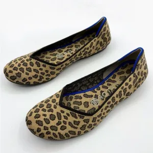 Rothys The Flat Round Toe Spotted Animal Leopard Cheetah Brown RETIRED Print 7.5