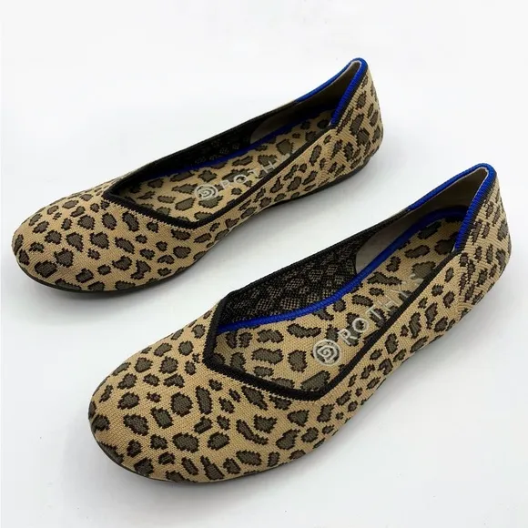 Rothys The Flat Round Toe Spotted Animal Leopard Cheetah Brown RETIRED Print 7.5