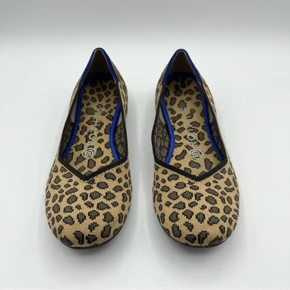 Rothys The Flat Round Toe Spotted Animal Leopard Cheetah Brown RETIRED Print 7.5