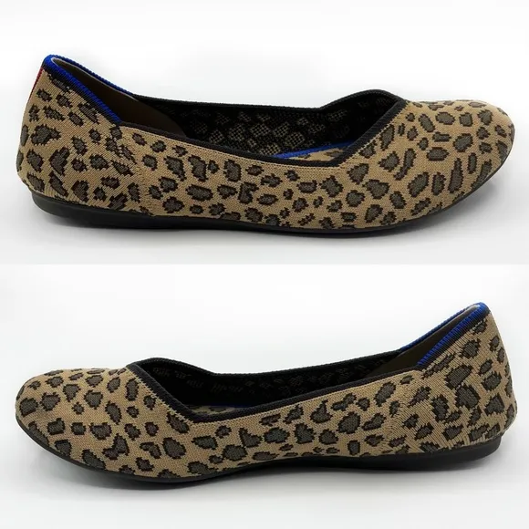 Rothys The Flat Round Toe Spotted Animal Leopard Cheetah Brown RETIRED Print 7.5