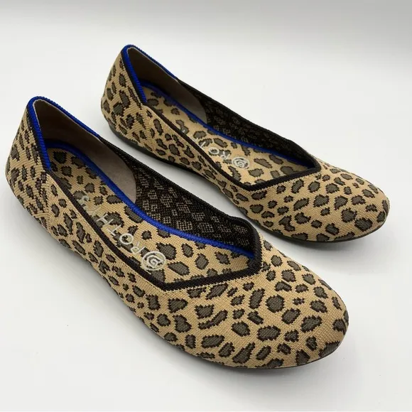 Rothys The Flat Round Toe Spotted Animal Leopard Cheetah Brown RETIRED Print 7.5