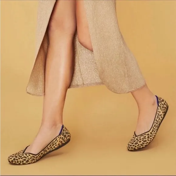 Rothys The Flat Round Toe Spotted Animal Leopard Cheetah Brown RETIRED Print 7.5
