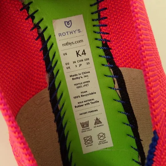 Rothys The Kids Loafer Knit Slip-On Flats Neon Pink Flamingo Girls Size 4