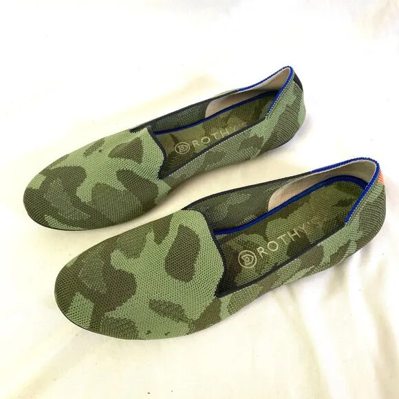 ROTHY'S 'The Loafer' Green Olive Camo Slip On Flats Size 11 Round Toe