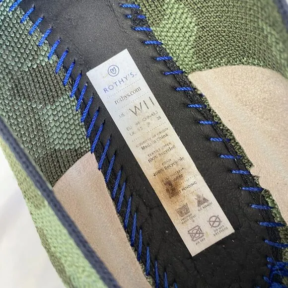 ROTHY'S 'The Loafer' Green Olive Camo Slip On Flats Size 11 Round Toe