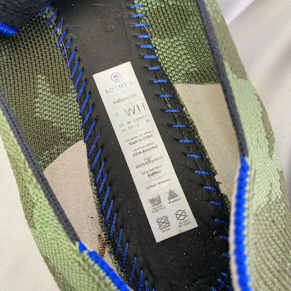 ROTHY'S 'The Loafer' Green Olive Camo Slip On Flats Size 11 Round Toe