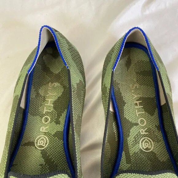 ROTHY'S 'The Loafer' Green Olive Camo Slip On Flats Size 11 Round Toe