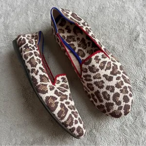 Rothy's The Loafer Mocha Spot Leopard Animal Print Knit Round Toe Flats 6.5