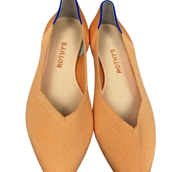 Rothy’s The Point Flats Shoes Size 9 Orange Saffron Pointed Toe Pull On Comfy