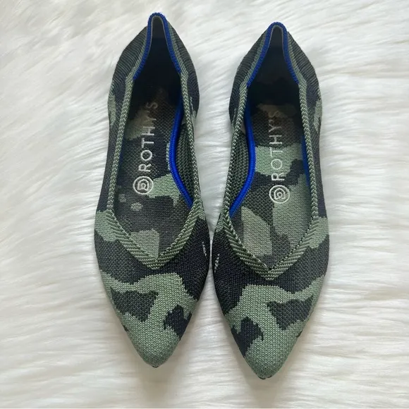 Rothy's The Point Jungle Green Camo Pointed Toe Slip On Ballet Flats Size 7