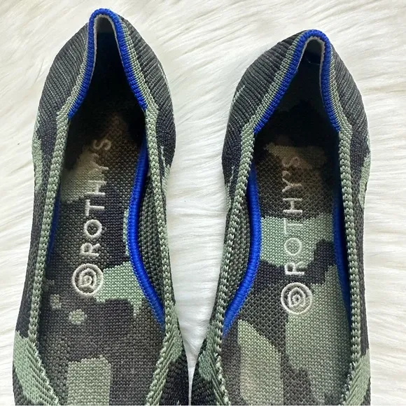 Rothy's The Point Jungle Green Camo Pointed Toe Slip On Ballet Flats Size 7