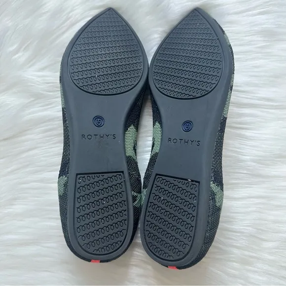 Rothy's The Point Jungle Green Camo Pointed Toe Slip On Ballet Flats Size 7