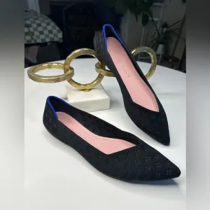 Rothy’s the Point metallic embroidered floral black pointy toe flats size 8.5