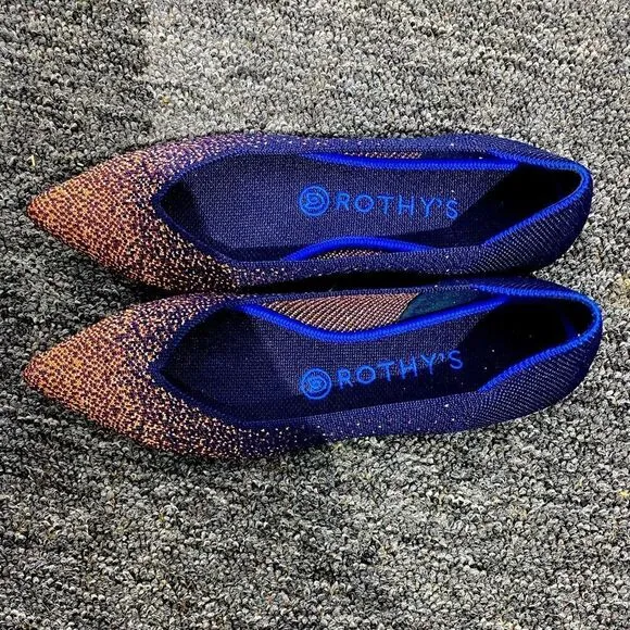 Rothy’s The Point Midnight Metallic Flats Sz 8