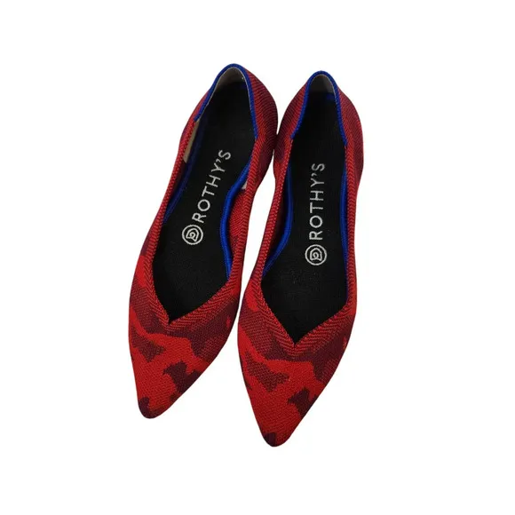 Rothy's The Point Red Camo Pointed Toe Flats Size W7