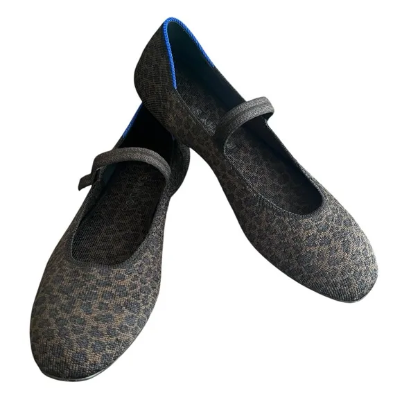 Rothy’s Women’s The Square Mary Jane Chocolate Spot Leopard Print Knit Flats 8.5